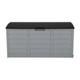 thumbnail image 2 of Outdoor Deck Box, 75 Gallon Garden Storage Box with Wheels and Seat, Patio Storage Box for Cushions, Garden Tools and Pool Toys, Waterproof Outdoor Storage Box 44" x 21" x 19", Black, 2 of 9