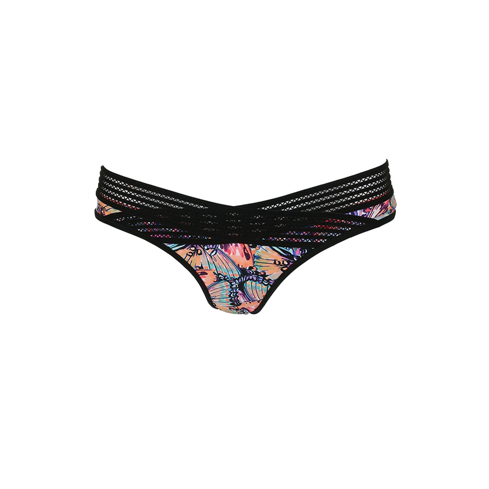 Body Glove Juniors Pink Black Lola Butterfly-Print Mesh-Trim Bikini Bottom M