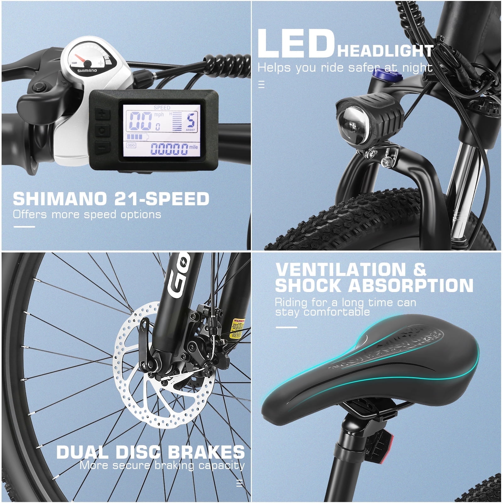 Gocio 27.5" Electric Mountain Bike for Adults, 750W Peak Motor, 48V 10.4Ah Battery, 20MPH, 21 Speed, Lockable Front Suspension, UL2849 Certified