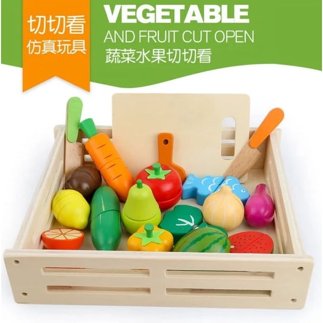 Children Wooden Puzzle Magnetic Vegetables Fruit Kitchen Simulation Play House Toy Cecilia Colorful Mini Toy Model Birthday Gift
