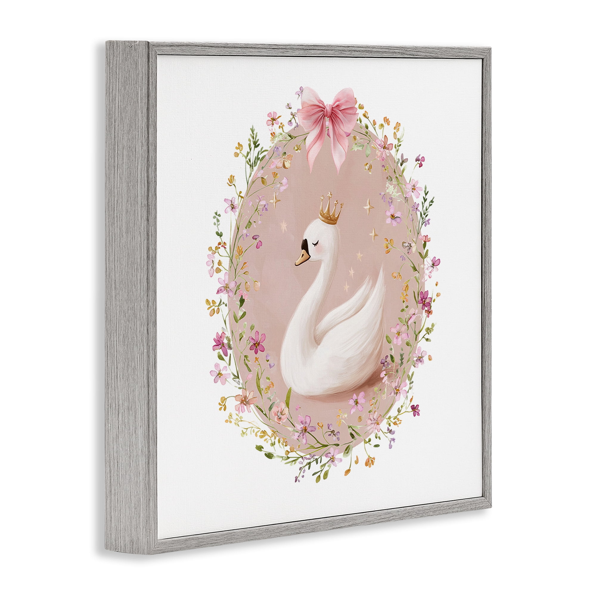 Stupell Industries Queen Swan with Florals Gray Framed Giclee Art, design by Christine Simpson Art