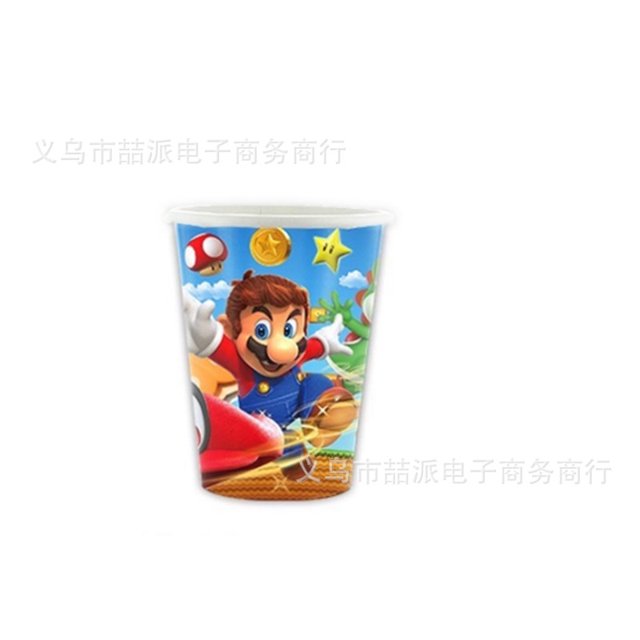 Suministros de decoración para fiestas temáticas de Mario, vajilla desechable, bandeja de papel, vaso de papel, bandera, globo, traje de cumpleaños | | Vasos de papel, 10 unidades