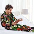 thumbnail image 4 of Mens Pajamas Set, Multicolor Parrot Plant Flower Button Down Long Sleeve Loungewear Sleepwear Pjs sets for Men, 4 of 5
