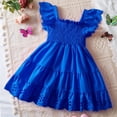thumbnail image 4 of vdgthytj Toddler Baby Girls Summer Dresses Ruffle Sleeve Tiered Smocked Sundress Casual Princess Birthday Beach Dress, 4 of 4