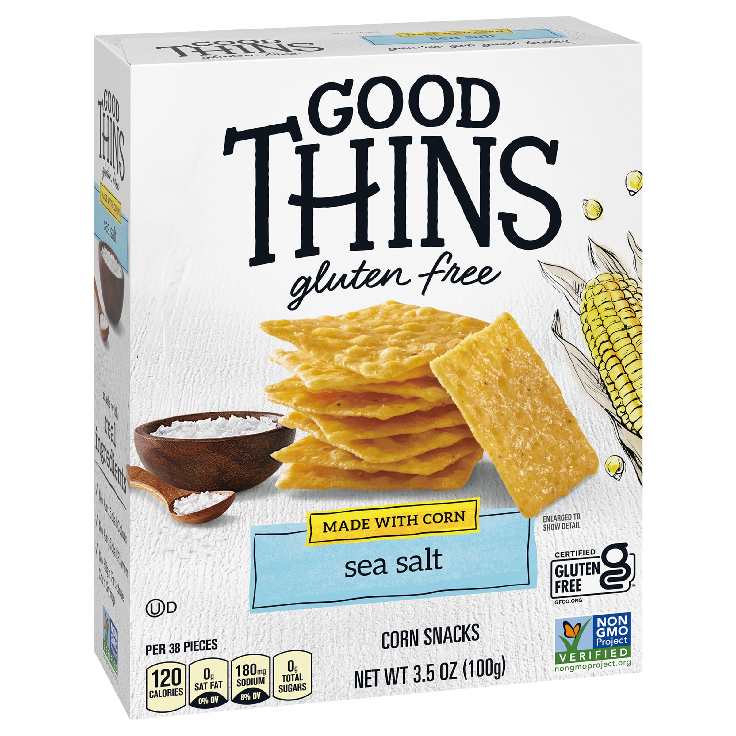 Good Thins Sea Salt Corn Snacks Gluten Free Crackers, 3.5 oz (Pack of 4)