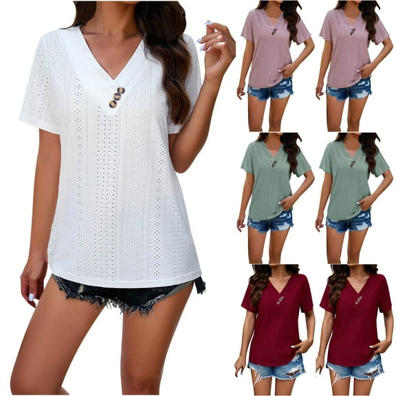 Fesfesfes Tshirt for Women Fashion Women's Fashion Short Sleeve Top Casual V-neck Knitwear Short Sleeve V-neck Top/shirt Women Short Sleeve Tshirt XL(US:10)