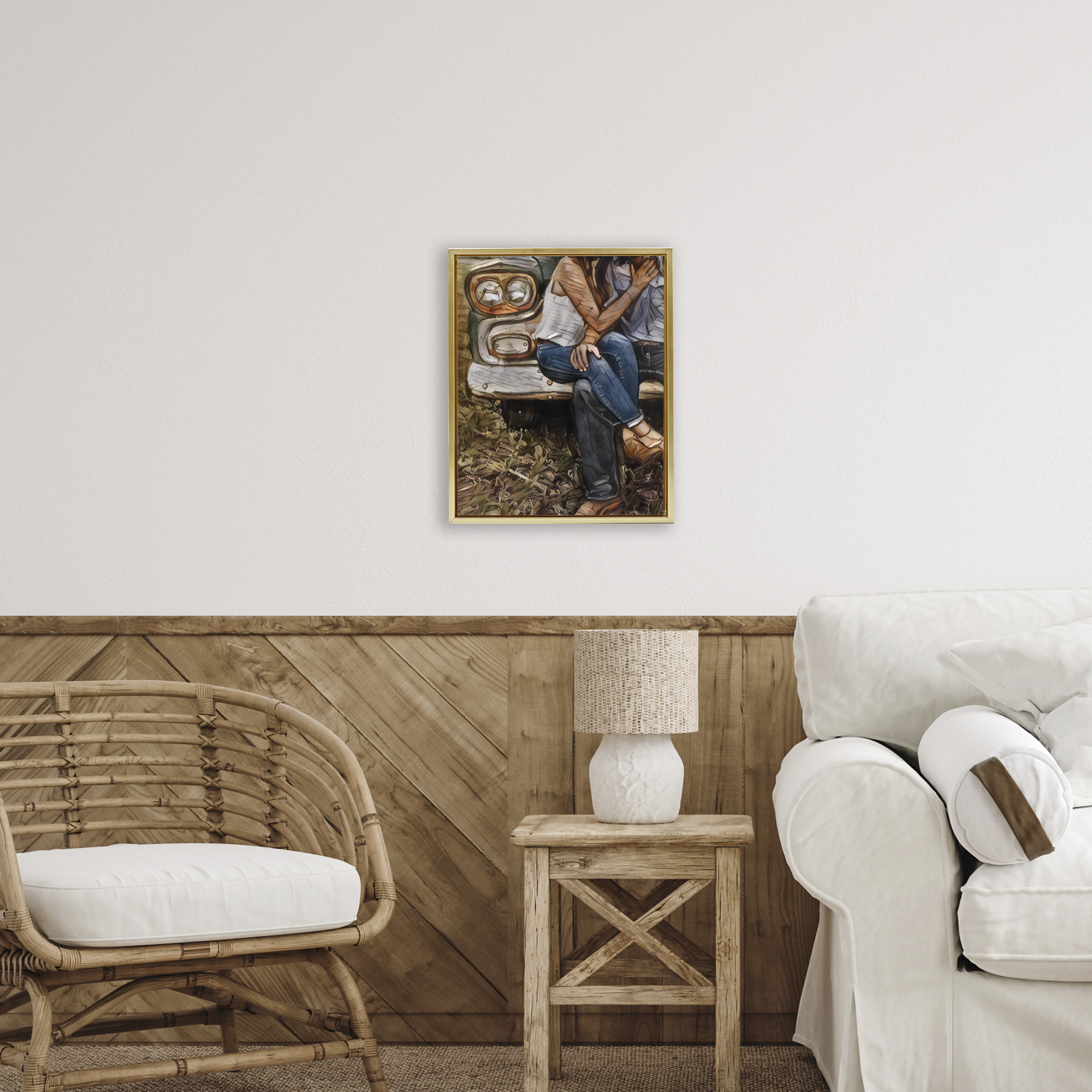 Crossed Legs & Trucks Gold Framed Floater Canvas Wall Art, design by Jesse Keith