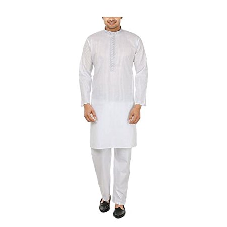 

Royal Kurta Mens Self Embroidered Cotton Kurta Pyjama Set White