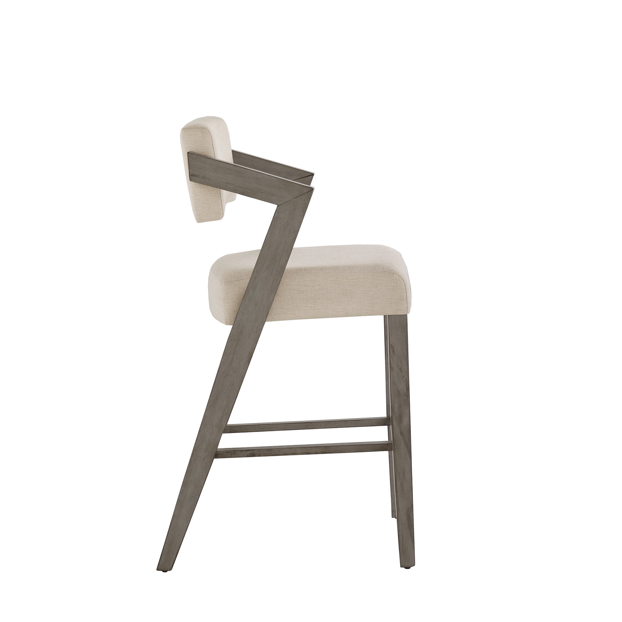 Weston Home Billings Wood Bar Height Chair, Aged Gray Frame/Ivory Linen
