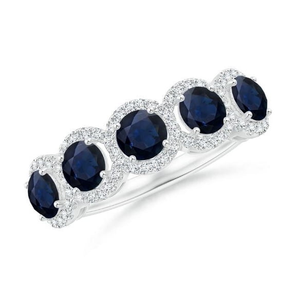 Round Shape Blue Sapphire CZ Diamond Eternity Band Ring Women 925 Sterling Silver September Birthstone Christmas New Year Gift Gemstone Jewelry