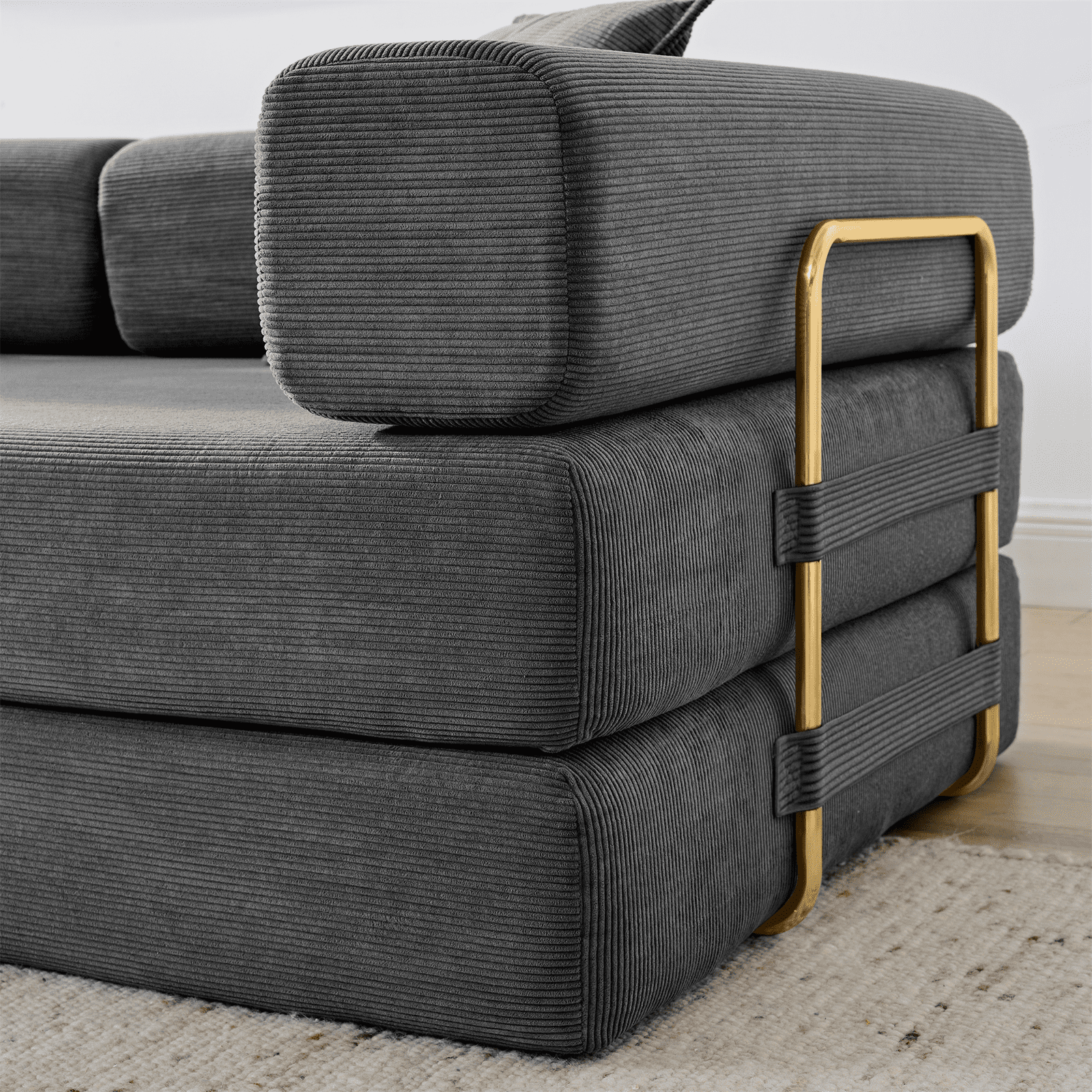 Lunale Boneless Cloud Couch, Convertible Floor Sofa Bed, Queen Size Pull Out Sleeper Sofa, No Assembly Required, Gray Corduroy
