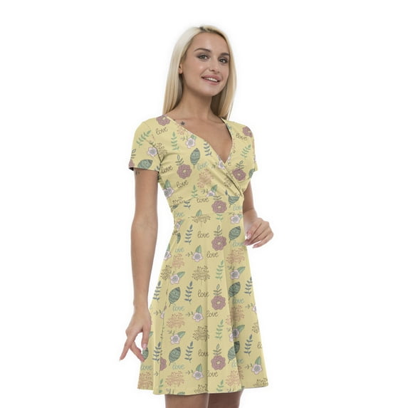 Women’s A Line Vintage Summer Dress, Retro Triangle Arrangement, Cross Wrap V Neck, 6 Sizes, by Ambesonne