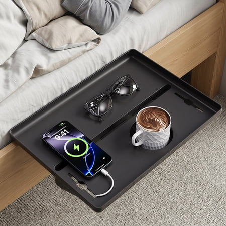 JOYMOOP Clip-On Bedside Shelf for Bunk Beds, Dorm Room Essentials, Bedside Caddy, No-Tool Install Bed Side Table Storage for Loft, Platform Beds, Nightstand Caddy for Phone, Glasses, Book, Black