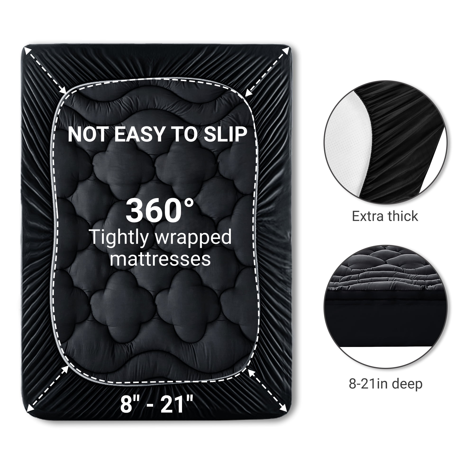 BDEUS Extra Thick Twin-XL Mattress Topper, Cooling Mattress Pad Cover, Mattress Protector with 8-21 Inch Deep Pocket,Comfortable,Black