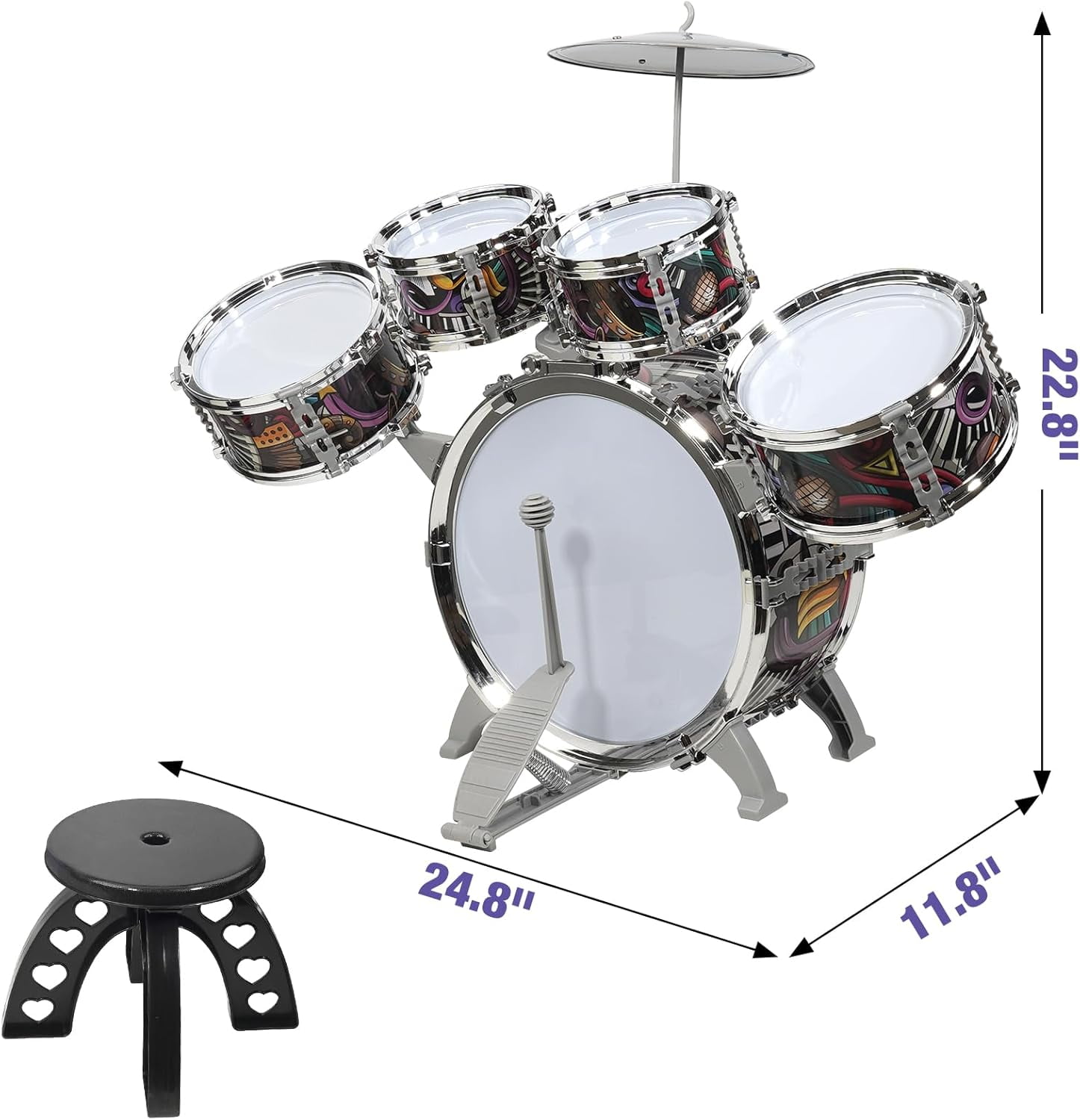 Kids Toddlers Drum Set with 5 Piece High Mini Musical Jazz Drum Kit for Beginners Kids Musical Instruments Toys Gifts for Age 3 4 5 6 7 8 9 10 11 12 Year Old Boys Girls Baby Children