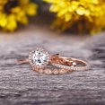 thumbnail image 5 of 10k Rose Gold 1.75 Carat Round Cut Aquamarine Engagement Rings With Two Matching Wedding Band Diamonds Halo Design Art Deco, 5 of 5