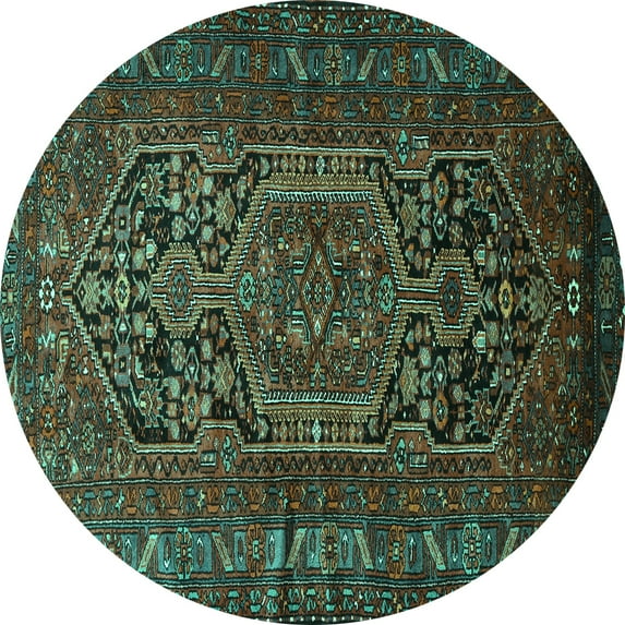 Ahgly Company Machine Washable Indoor Round Persian Turquoise Blue Traditional Area Rugs, 4' Round
