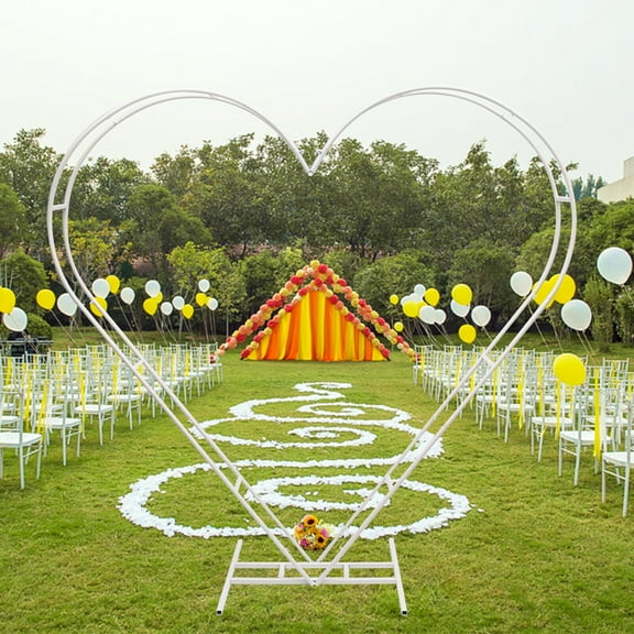 Metal Heart Shaped Wedding Arch Backdrop Stand White Free Standing 6.79*6.89ft for Wedding Ceremony Decor, Banquets, Store Openings