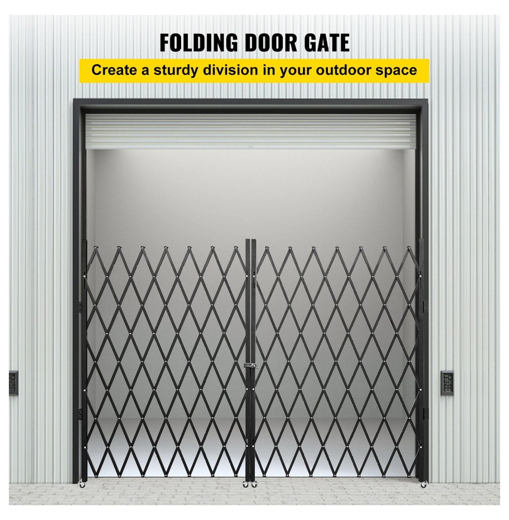 Folding Security Gate 5.1' x 10.2', Steel Accordion Door Gate, Expandable Barricade Gate with Keys, Heavy Duty Safety Gate for Doorways, Hallways, Storefront