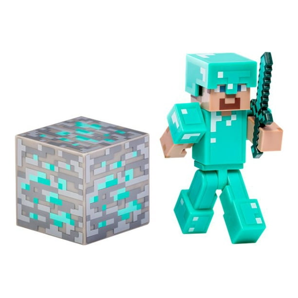 Jazwares Minecraft - Steve de Diamant avec Armure de Diamant et Bloc de Minerai de Diamant - 3 Po