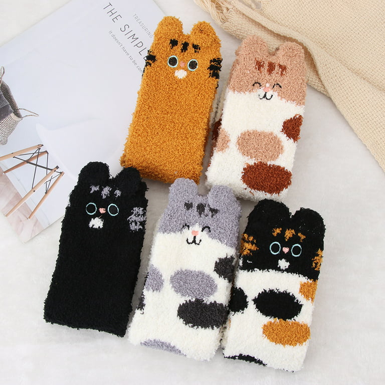 SPECOOL Fuzzy Socks for Women Cute Cat Paw Socks 5 Pairs Women