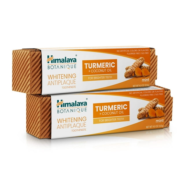 Pasta de dientes Himalaya Botanique con cúrcuma y aceite de coco, 120 ml, paquete de 2