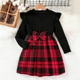 thumbnail image 5 of Girls Long Sleeve Black Red Plaid Dress with Bow, Sweet Casual Party Holiday Knit Spliced Dress for Kids 4 5 6 7 8 9 Years,Size 8-9 T, 5 of 9