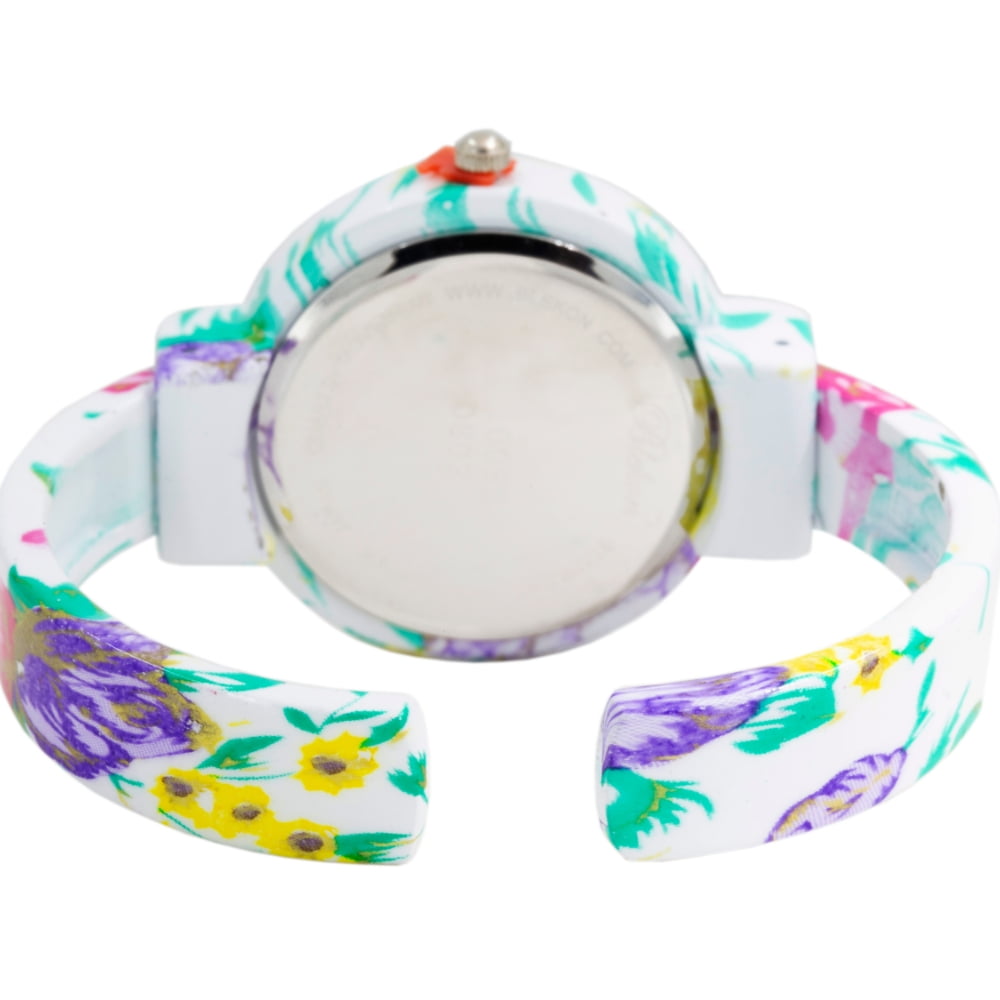 Blekon Collections Women’s Cuff Bangle Watch – Elegant Flower Design Bracelet Timepiece, Fashion Jewelry Wristwatch for Ladies, Stylish Dress Gift, Multiple Design Options
