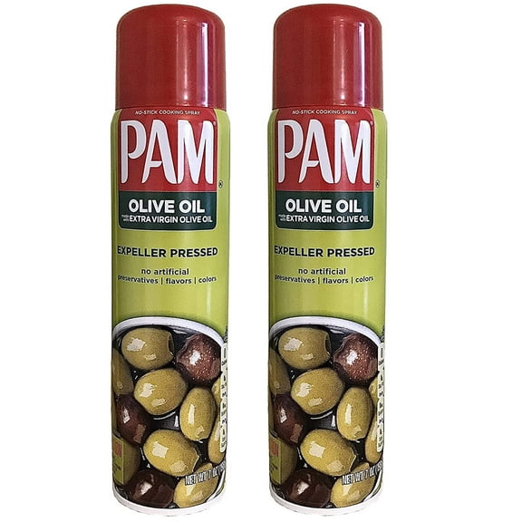 PAM Extra Olive Oil Expeller Pressed Cooking Spray (Large 7oz Bottles) Pack of 2