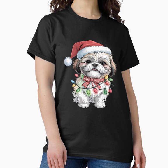 Shih Tzu St. Nick Christmas Tree Lights Funny Xmas Dog Lover Pajama Gift G16533 Unisex T-Shirt, Up to Size 5XL