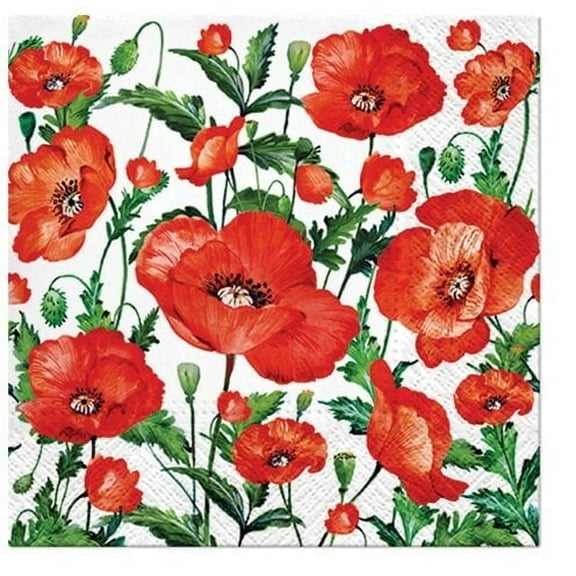 European Excellency Flanders Poppy Lunch Napkins – 3-Ply Paper Napkins, Wedding Napkins & Disposable Table Napkins 40 Count