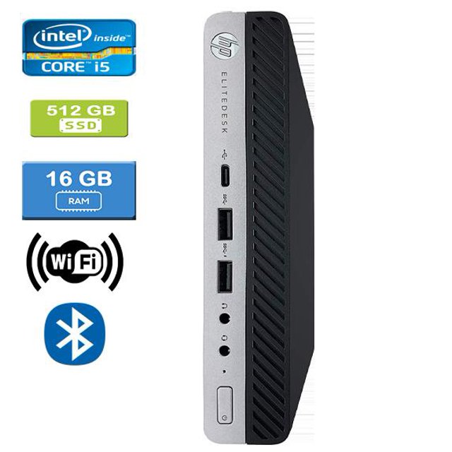 Remis à Neuf : HP 800 G3 MINI Intel Core i5-6500T 2,50 GHz, 16 Go, 512 Go SSD, Win 10 Pro