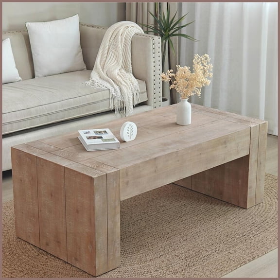 Modern Farmhouse Rustic Wood 49in Rectangular Coffee Table for Living Room - Spacious & Easy Assembly