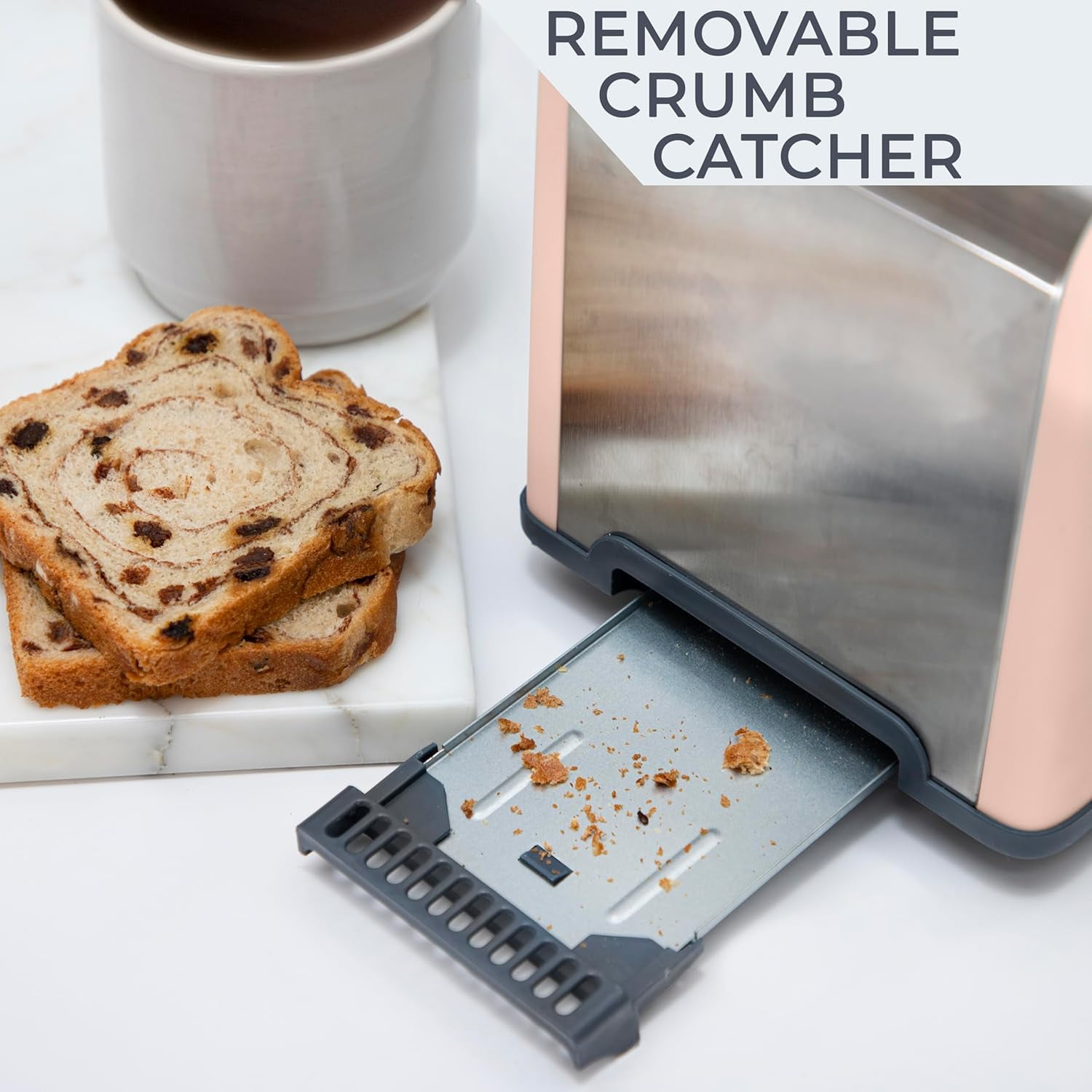 Rae Dunn Toaster, Stainless Steel 2 Slice Toaster with 5 Browning Levels, with Bagel, Defrost and Cancel Options, Blush