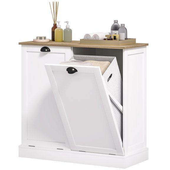HOMCOM Laundry Hamper Cabinet, Tilt-Out Bathroom Storage Cabinet, White