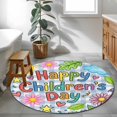 thumbnail image 3 of Children's Day Round Area Rug 3Ft Washable Small Circle Rugs for Kitchen Entryway, Cartoon Cute Flowers Leaf Blue Plaid Non-Slip Carpet Floor Mats Indoor Outdoor Carpet Runner Aesthetic Home Decor, 3 of 8