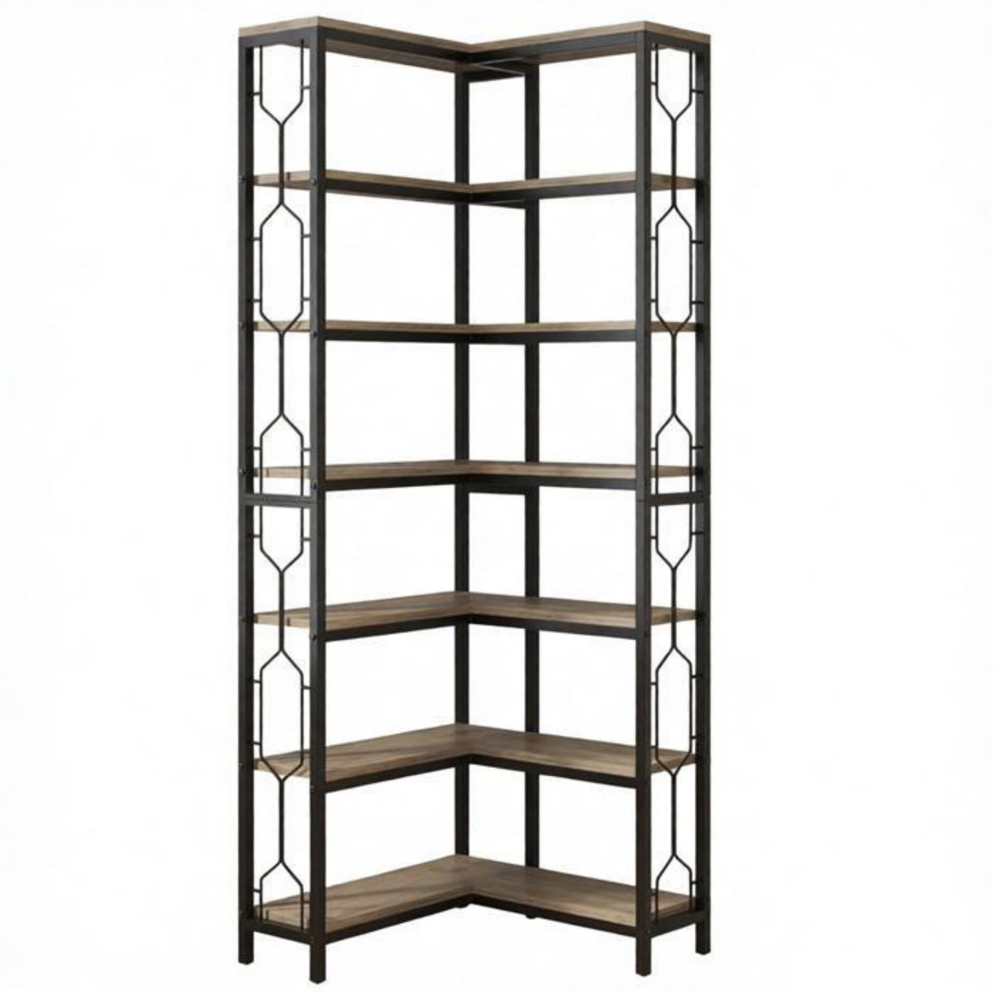 7-Tier Industrial Corner Bookshelf & Etagere Bookcase, 41.34 in x 11.61 in x 10.43 in