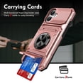 thumbnail image 1 of For Apple iPhone 16 Phone Case with Finger Ring Holder Kickstand, Card Slots，Heavy Duty Shockproof Rugged Protective Working with Magnetic Car Phone Mount,Rose Gold,For iPhone 16, 1 of 7