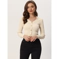 thumbnail image 4 of Suéter Corto de Manga Larga con Cuello en V para Mujer Jersey de Punto Acanalado Informal Beige XL, 4 of 5