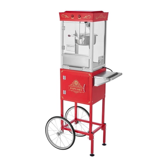 Popcorn Machine with Cart - 8oz Kettle - 800W Commercial Popper - 48 Cups/Batch - Theater Style - Red