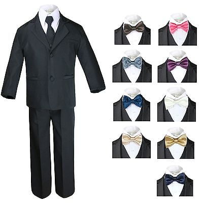 6pc Teenagers Kids Formal Wedding Black Tuxedos Boys Suits 23 Color Necktie 5-20 