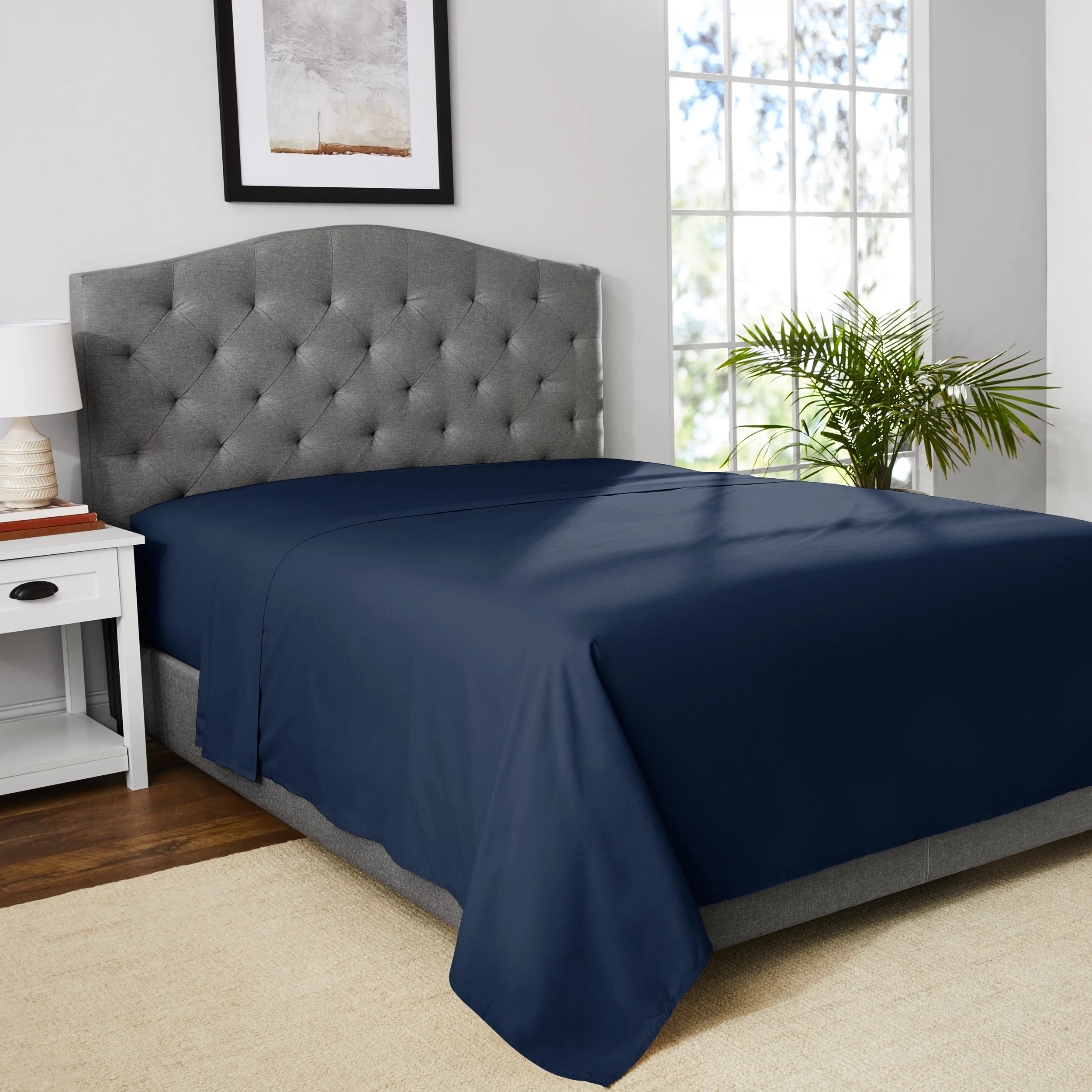 Mainstays 300 Thread Count Easy Care Percale Flat Sheet, Blue Cove, Twin/Twin XL