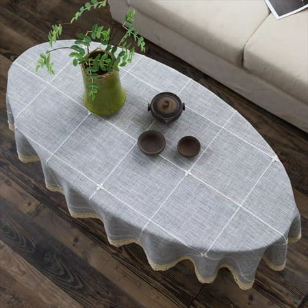 

Oval Tablecloth Cotton Linen Duck Egg Shape Tablecloth With Lace Table Covers-C-90*150cm