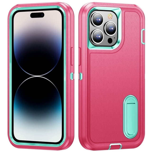 for iPhone 14 Pro Case, iPhone 14 Pro Phone Case with Built in Kickstand, Shockproof/Dustproof/Drop Proof Heavy Duty Military-Grade Rugged Protective Cover for iPhone 14 Pro,Rose Red