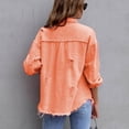 thumbnail image 4 of Siilsaa Jackets for Women Women's Fashion Long-Sleeved Denim Jacket With Burrs And Holes Gifts for Women Orange,XL, 4 of 5