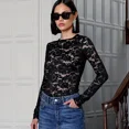 thumbnail image 2 of Camiseta de manga larga con cuello redondo y encaje negro de Amazon Cross-border para mujer, top de otoño de moda que suaviza tu silueta, 2 of 4