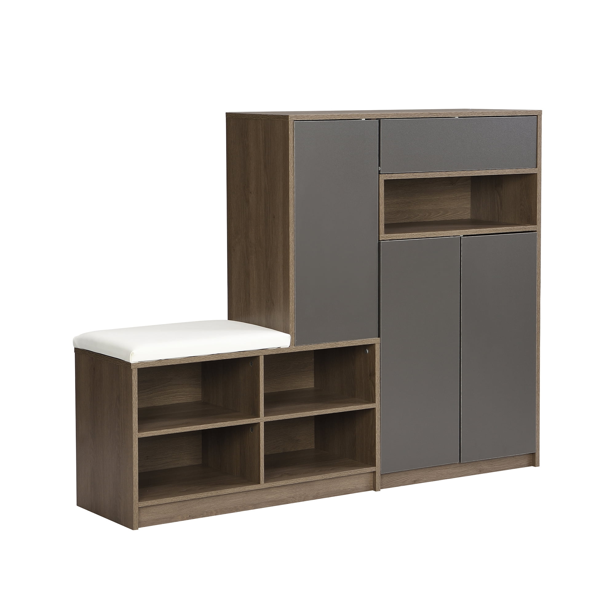 Aukfa Modern 2-in-1 Shoe Storage Bench Shoe Cabinets for Entryway ,Shoe Rack with Padded Seat - Black