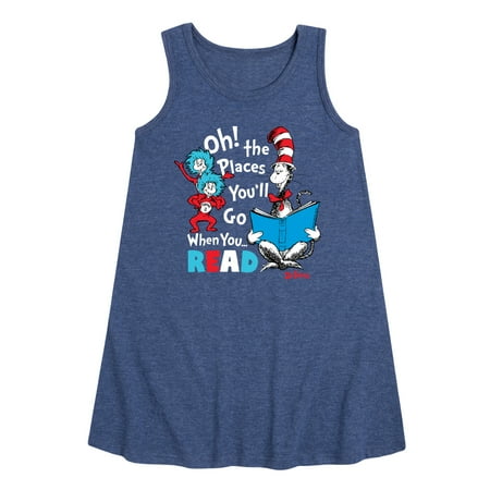 

Dr. Seuss - Oh Places Youll Go When You Read - Toddler and Youth Girls A-line Dress