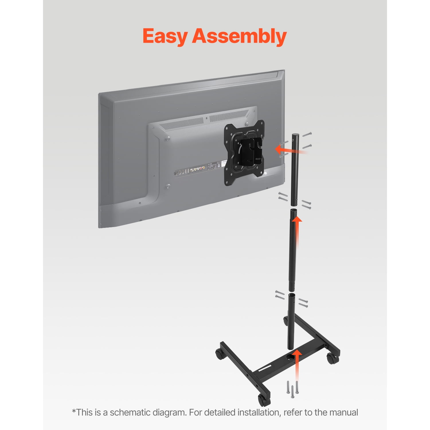 KFFKFF Rolling TV Stand, Mobile Cart for 17-55 Inch Screens, Adjustable Orientation, Portable Stand with Wheels Supports up to 44 lbs for Home, Office, Outdoor Use, Max VESA 200x200mm