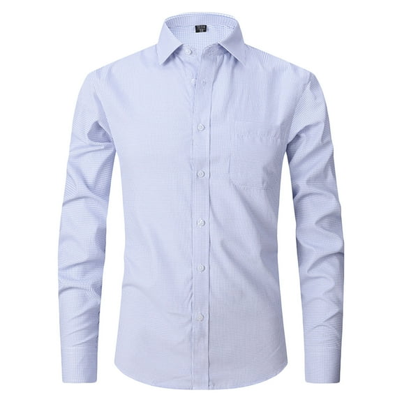 DLfVUB Cotton Solid Color Dress Shirts for Men Casual Button Down Formal Shirt Long Sleeve Slim Fit Tops Blouse Lapel Work Daily T-Shirts Light Blue L